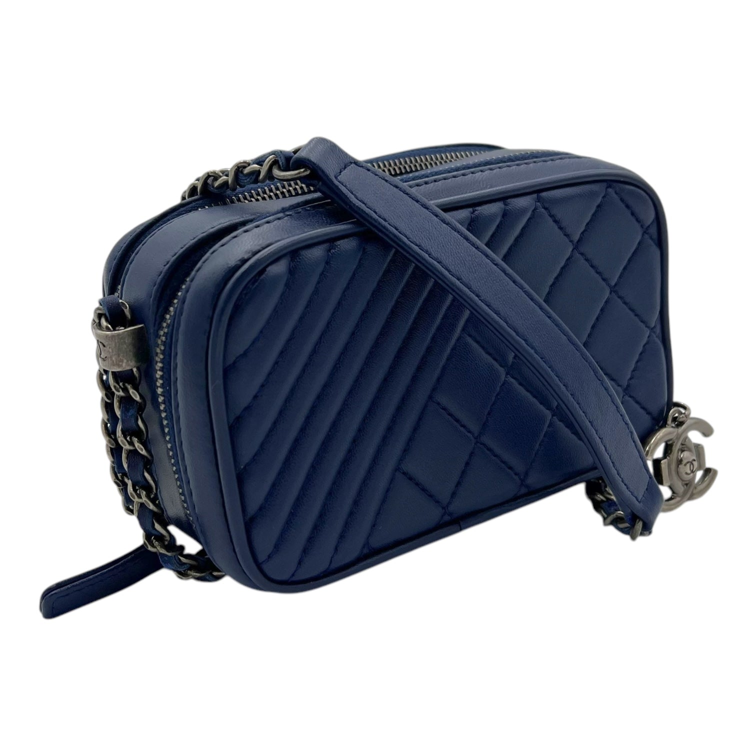 Coco Boy Camera Shoulder Bag Blue in Calfskin, Ruthenium hardware