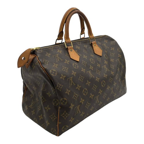 Speedy Top Handle Bag 35 Brown in Monogram Coated Canvas, Gold hardware