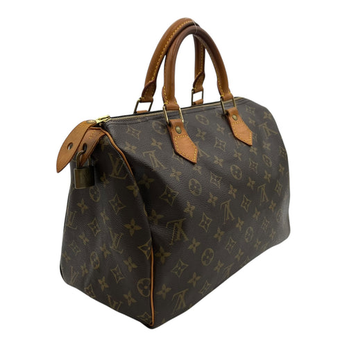 Speedy Top Handle Bag 30 Brown in Monogram Coated Canvas, Gold hardware