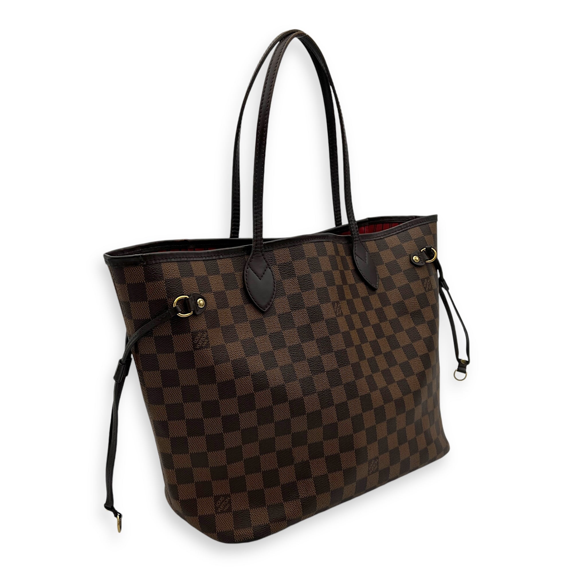 Neverfull MM Brown Tote Bag in Coated Canvas, Gold hardware