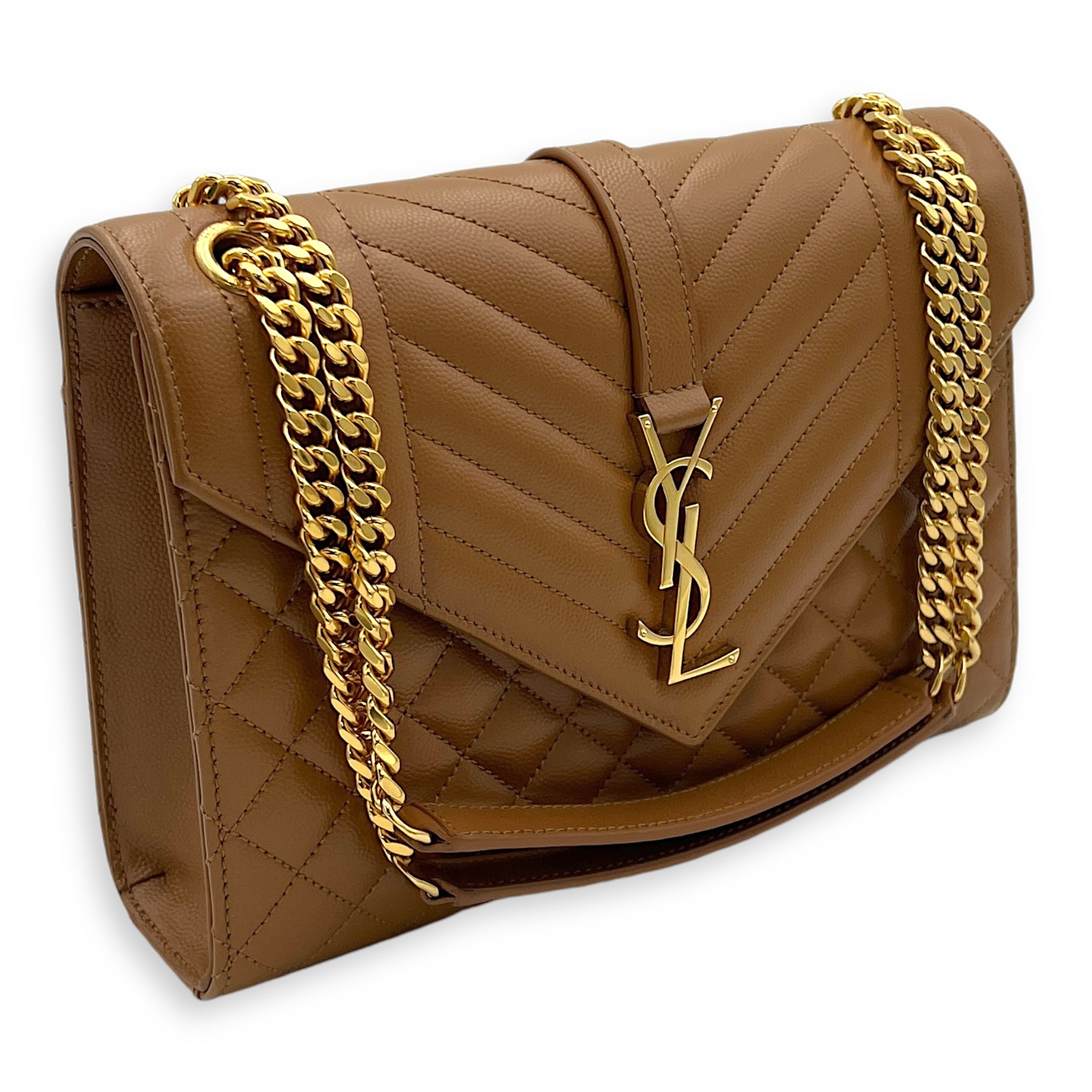 Envelope Medium Brown Shoulder Bag in Calfskin, Gold hardware