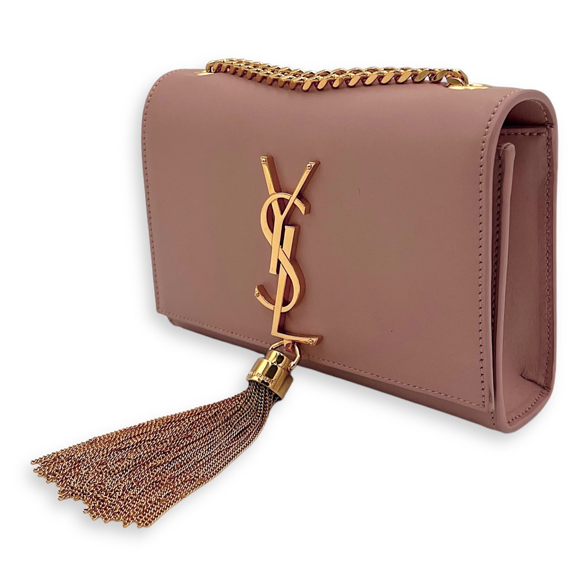 Kate Wallet On Chain Pink in Calfskin, Gold hardware