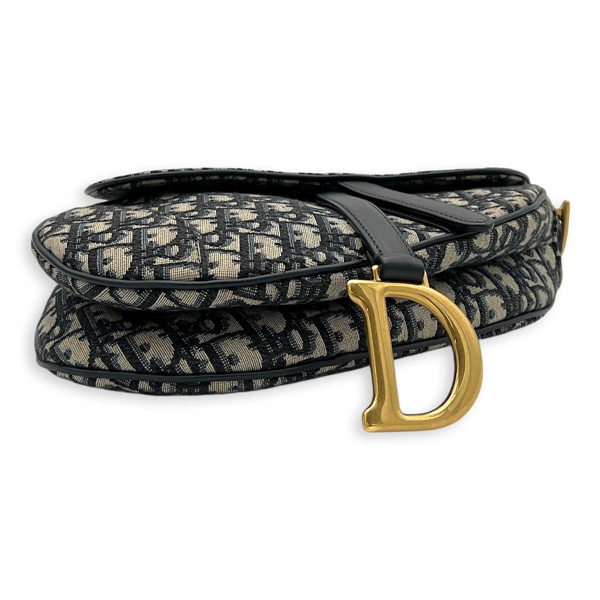 Saddle Medium Blue Shoulder Bag in Jacquard, Gold hardware