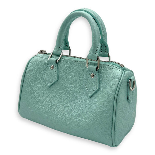 Speedy Nano Green Top Handle Bag in Monogram Empreinte Leather, Silver hardware