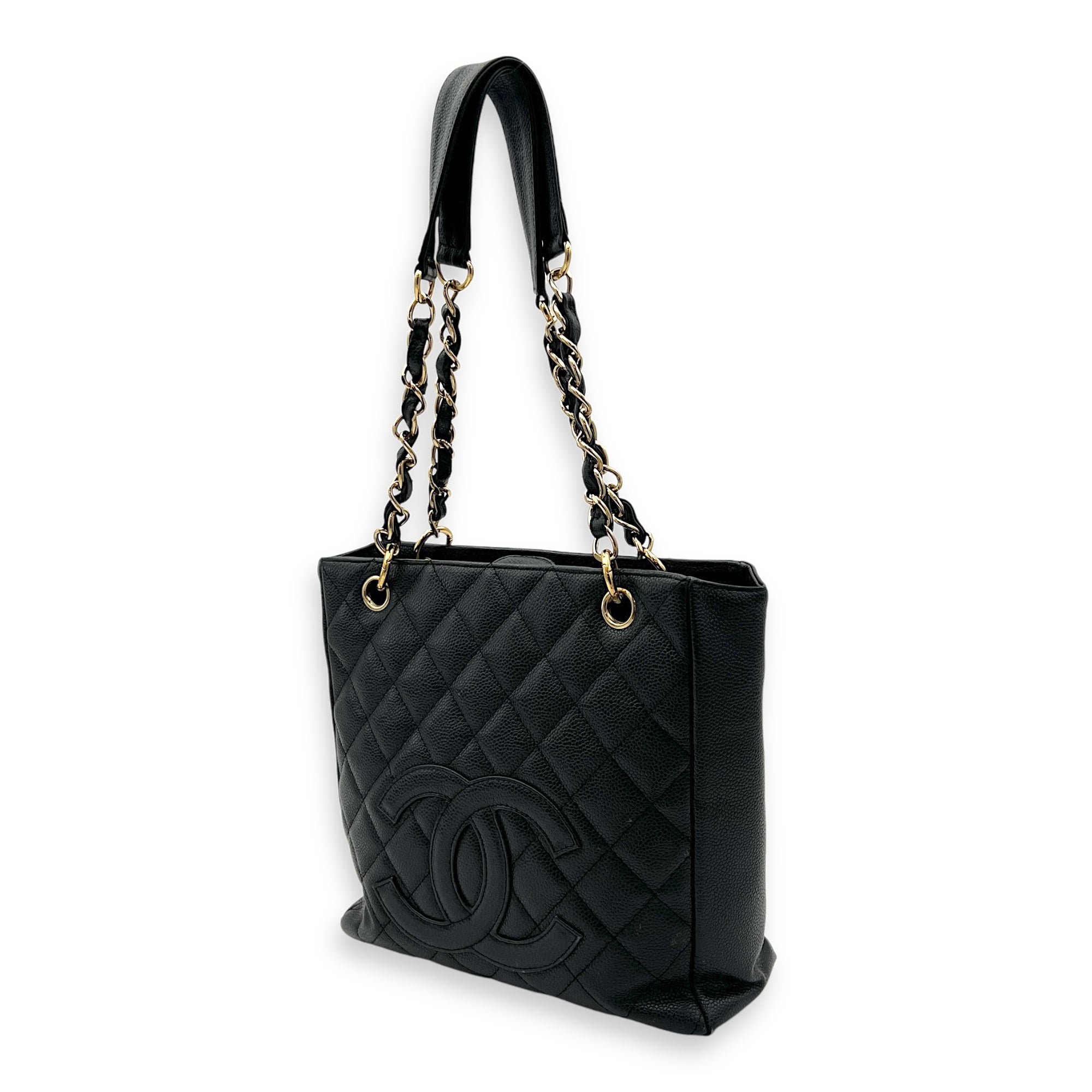 PST Tote Bag Black in Caviar Leather, Gold hardware