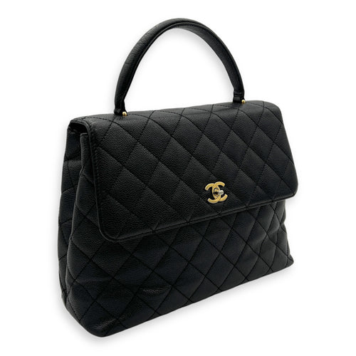 Kelly Top Handle Bag Black in Caviar Leather, Gold hardware