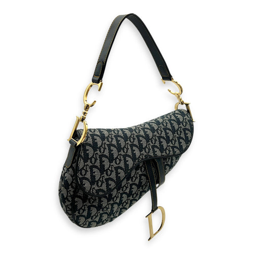 Saddle Shoulder Bag Blue in Jacquard, Gold hardware