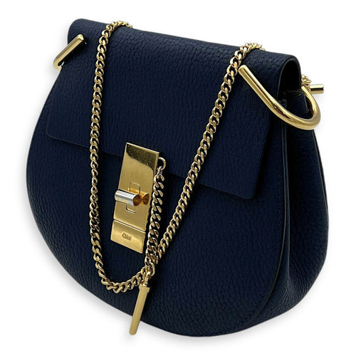 Drew Shoulder Bag Blue in Calfskin, Gold hardware