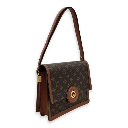 Raspail Shoulder Bag Brown in Monogram Coated Canvas, Gold hardware