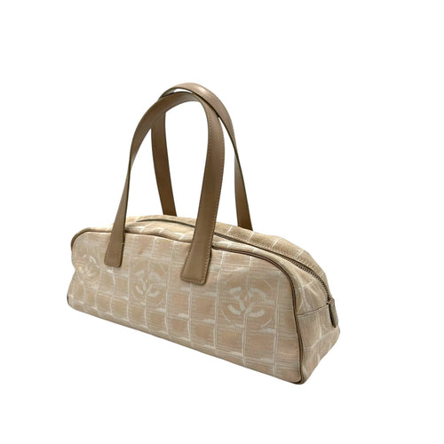 Travel Line Top Handle Bag Beige in Jacquard, Gold hardware