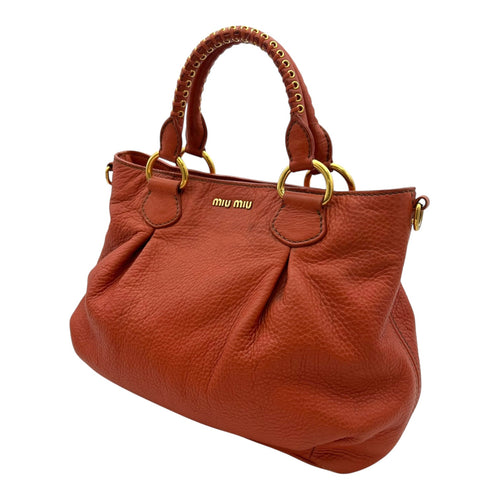 Logo Top Handle Bag Orange in Calfskin, Gold hardware