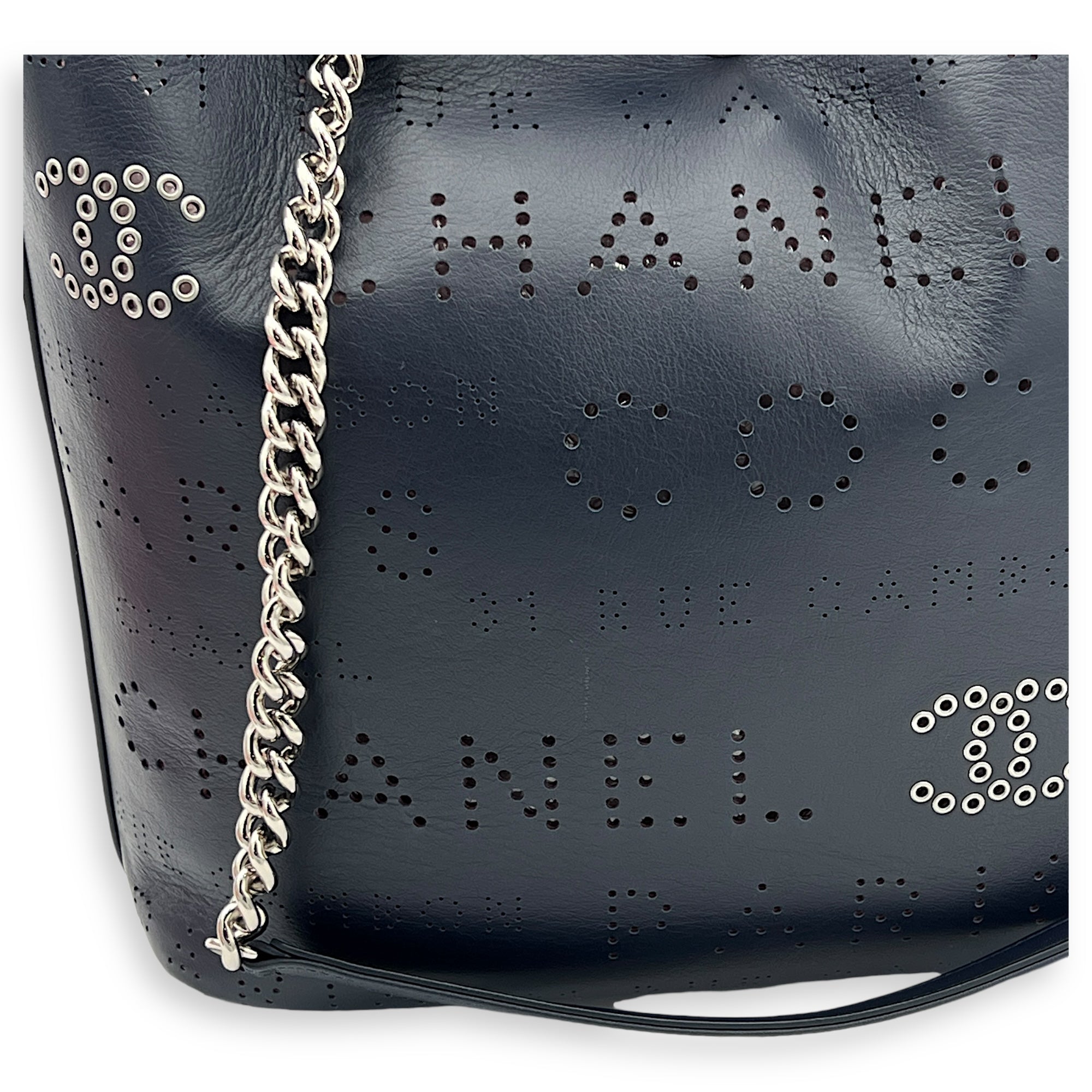 Perforated CC Tote Bag Blue in Calfskin, Silver hardware