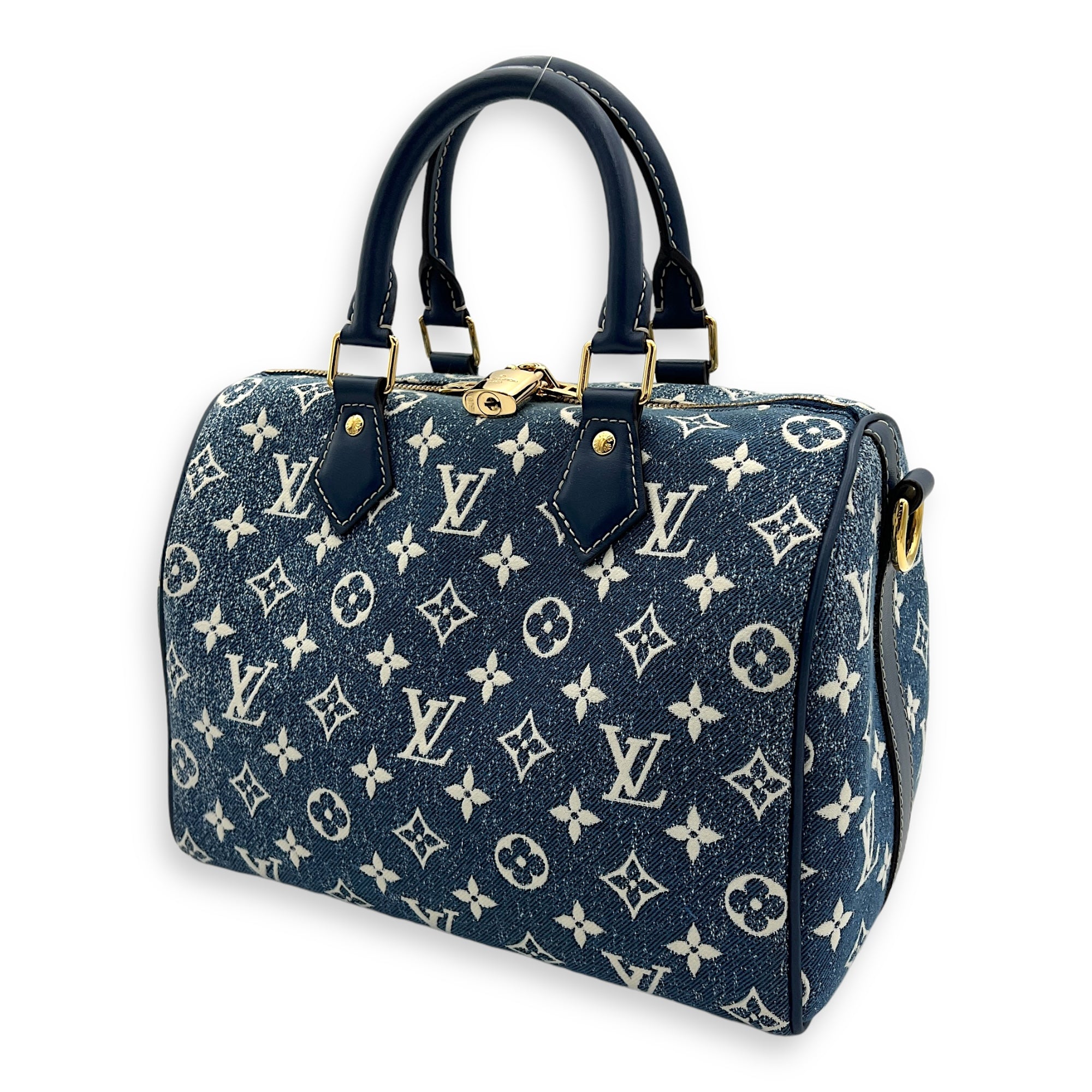 Speedy Top Handle Bag 30 Blue in Denim, Gold hardware