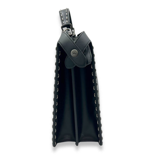 Peekaboo Top Handle Bag Black in Calfskin, Silver hardware