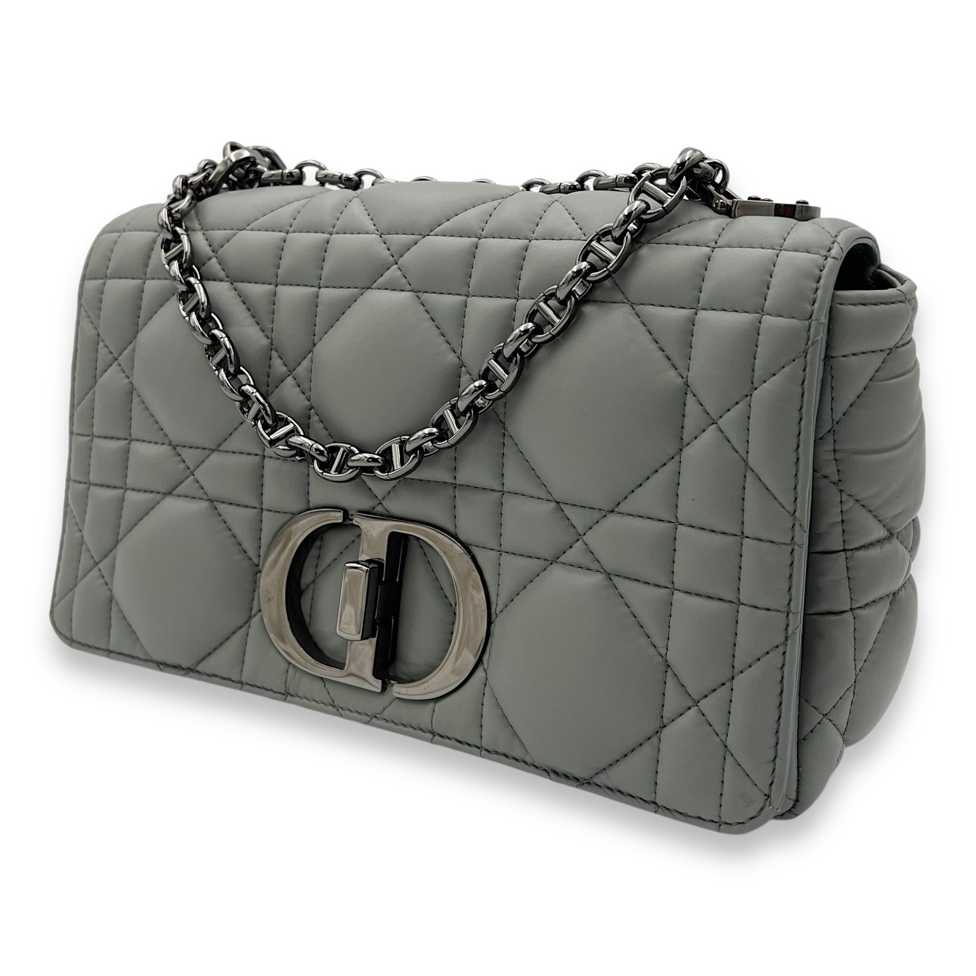 Caro Medium Grey Shoulder Bag in Lambskin, Silver hardware