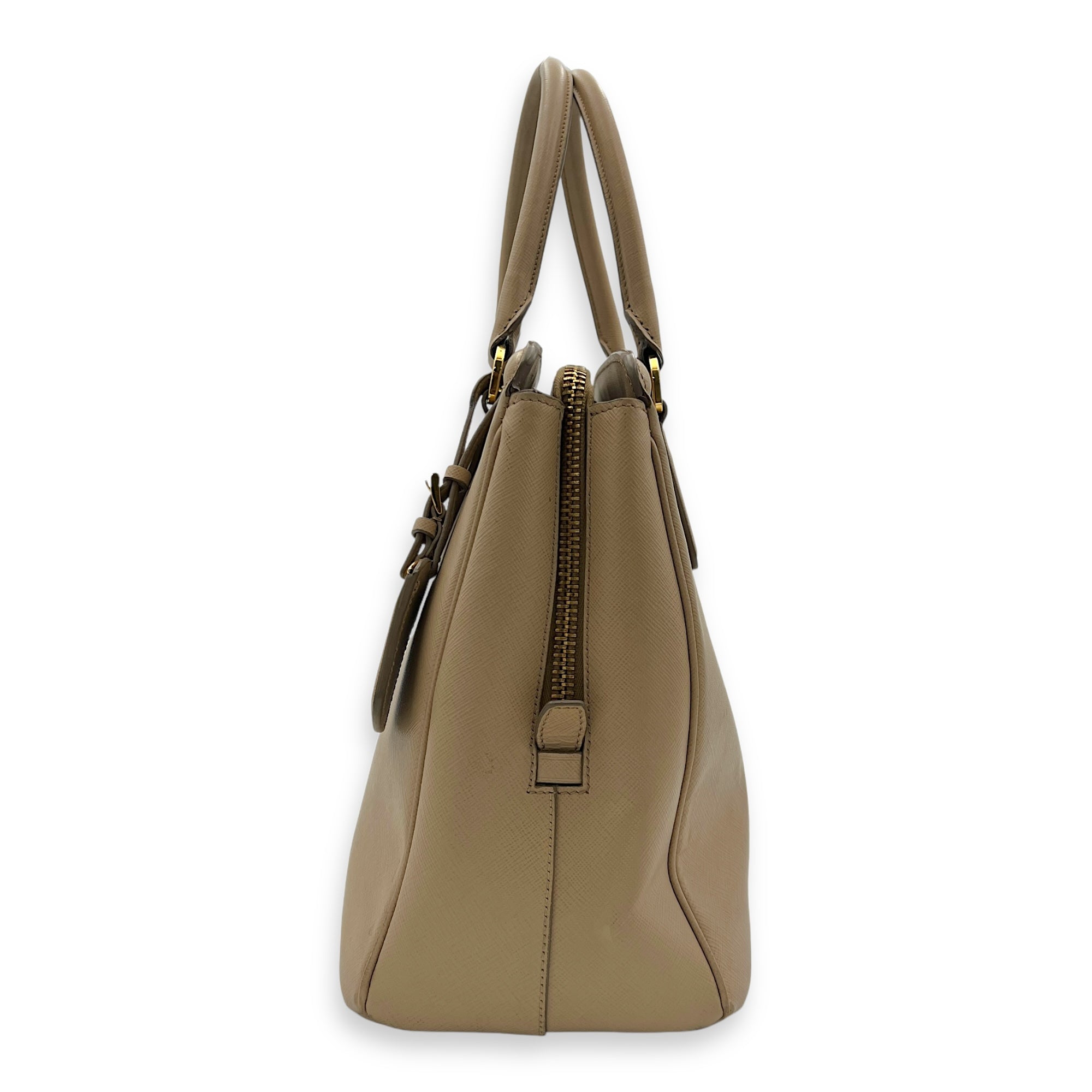 Triangle Top Handle Bag Beige in Calfskin, Gold hardware