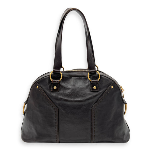 Muse Shoulder Bag Brown in Calfskin, Gold hardware