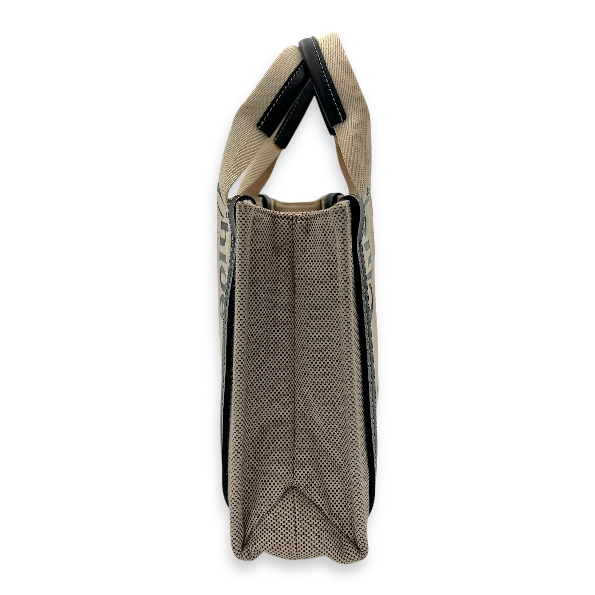 Woody Small White Top Handle Bag in Canvas