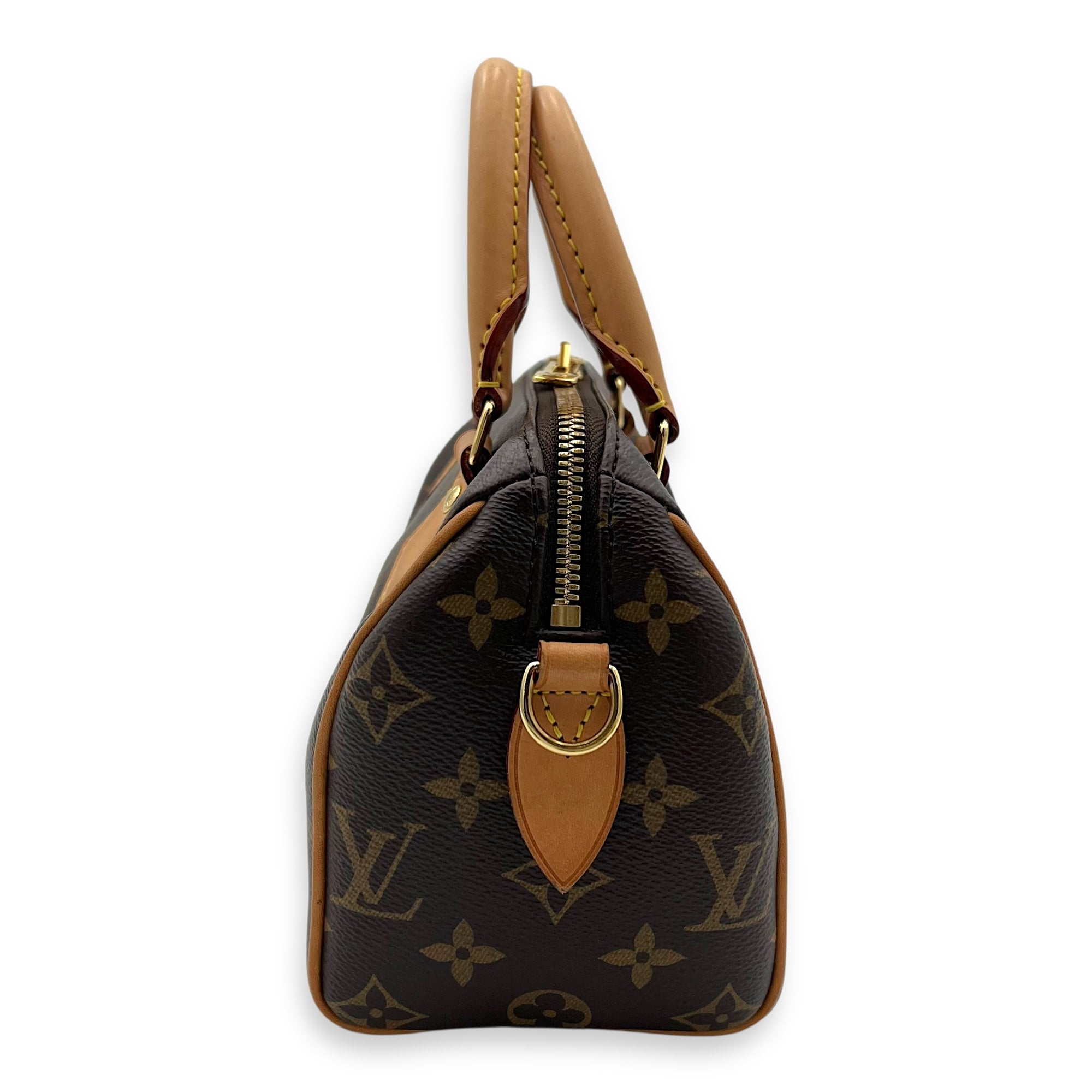 Speedy Top Handle Bag 20 Brown in Monogram Coated Canvas, Gold hardware