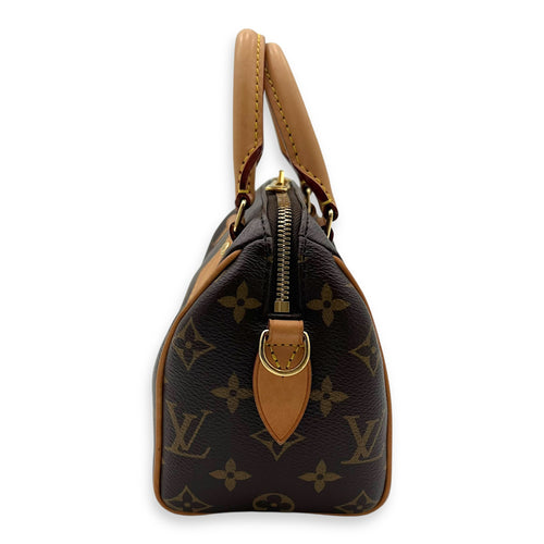 Speedy Top Handle Bag 20 Brown in Monogram Coated Canvas, Gold hardware