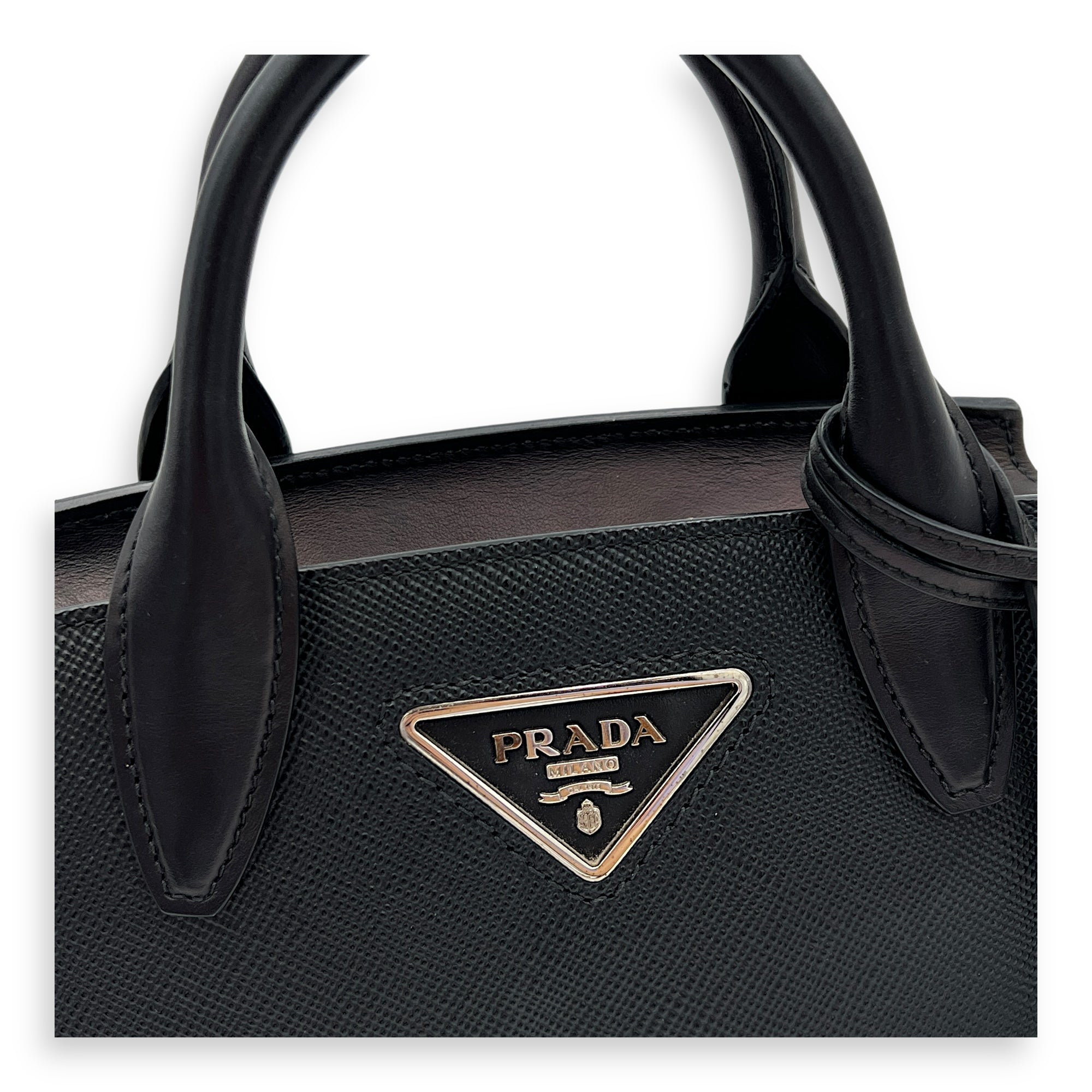 Kristen Top Handle Bag Black in Saffiano Leather, Silver hardware