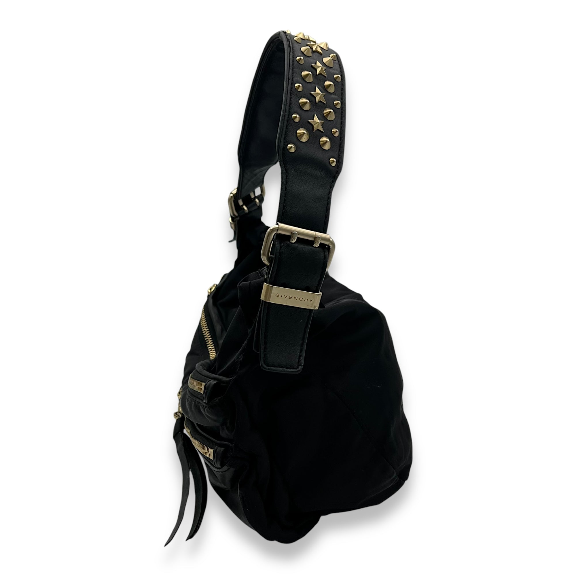 Pockets Shoulder Bag Black in Nylon, Gold hardware