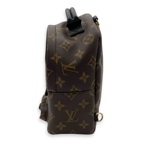 Palm Springs Backpack Mini Brown in Monogram Coated Canvas, Gold hardware