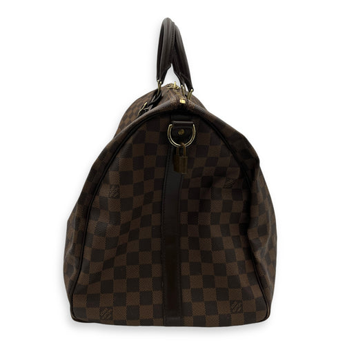 Keepall Duffle Bag 55 Damier Ebene in Coated Canvas, Gold hardware