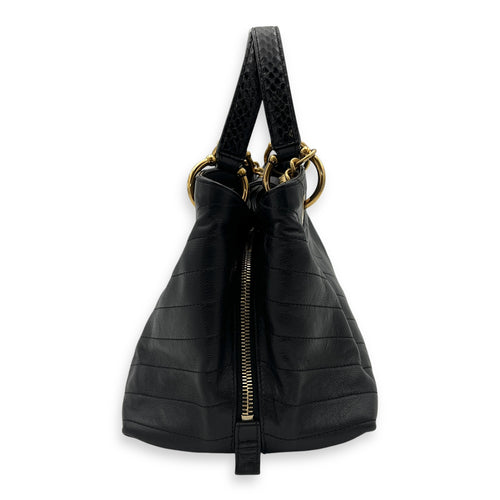 V Stitch Top Handle Bag Black in Calfskin, Gold hardware