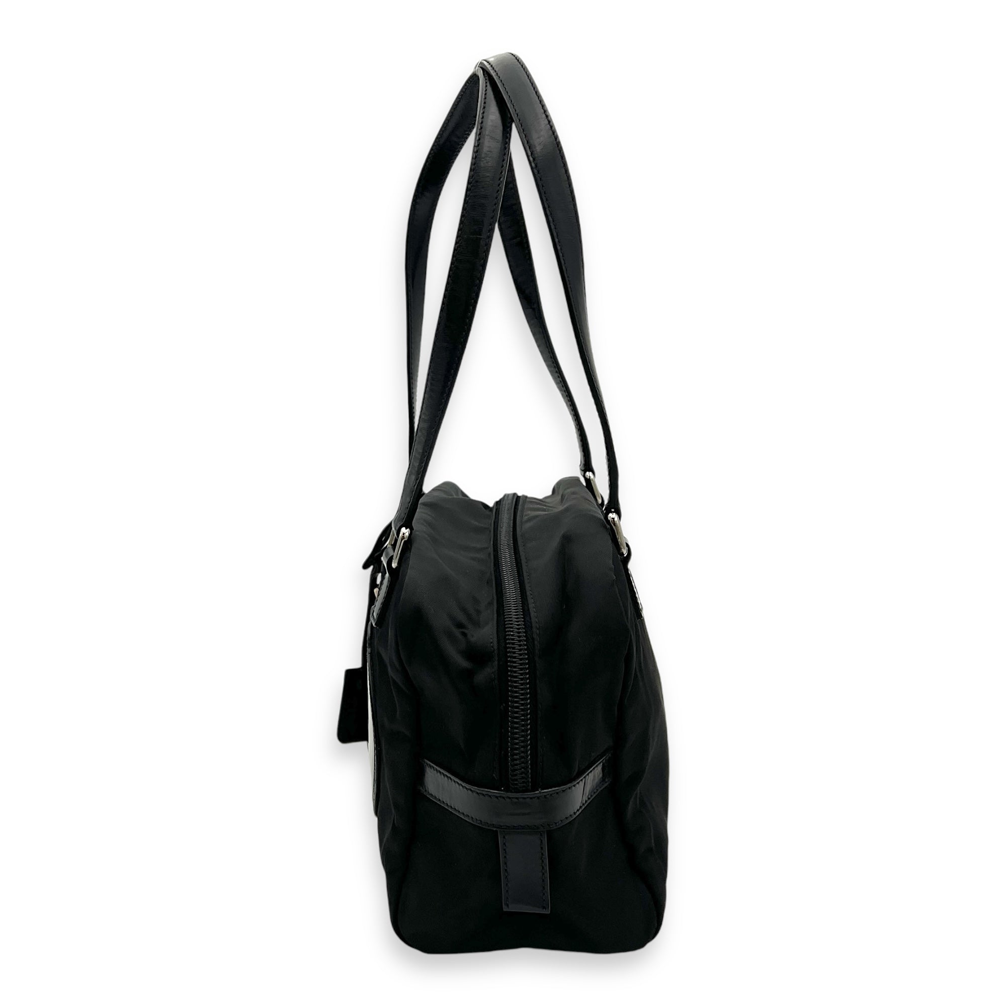 Logo Shoulder Bag Black in Nylon, Silver hardware