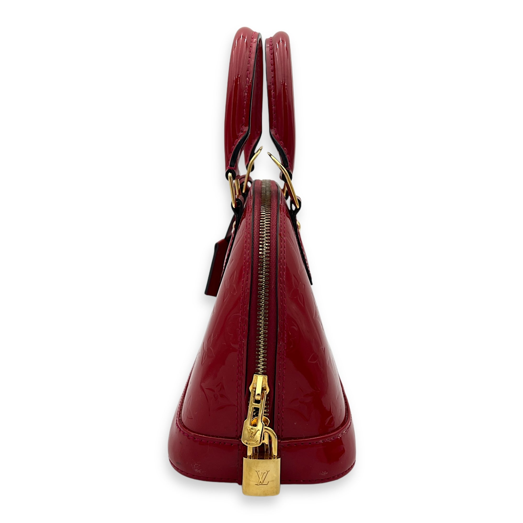 Louis Vuitton Alma BB Red Top Handle Bag in Vernis, Gold hardware_4