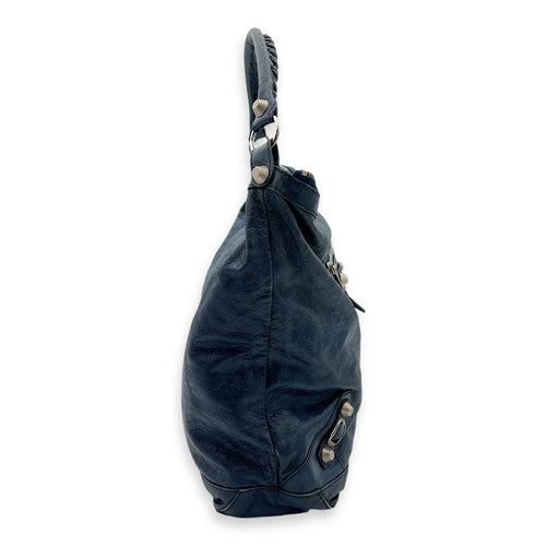 Balenciaga Day Shoulder Bag Blue in Distressed Leather, Silver hardware_4