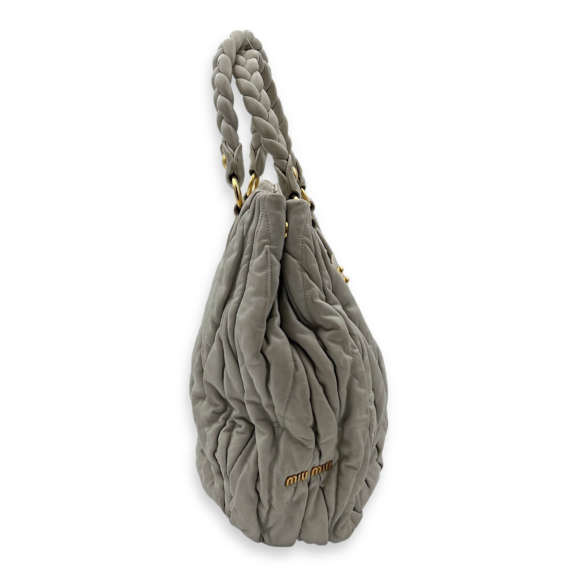 Miu Miu Matelassé Grey Top Handle Bag in Lambskin, Gold hardware_4