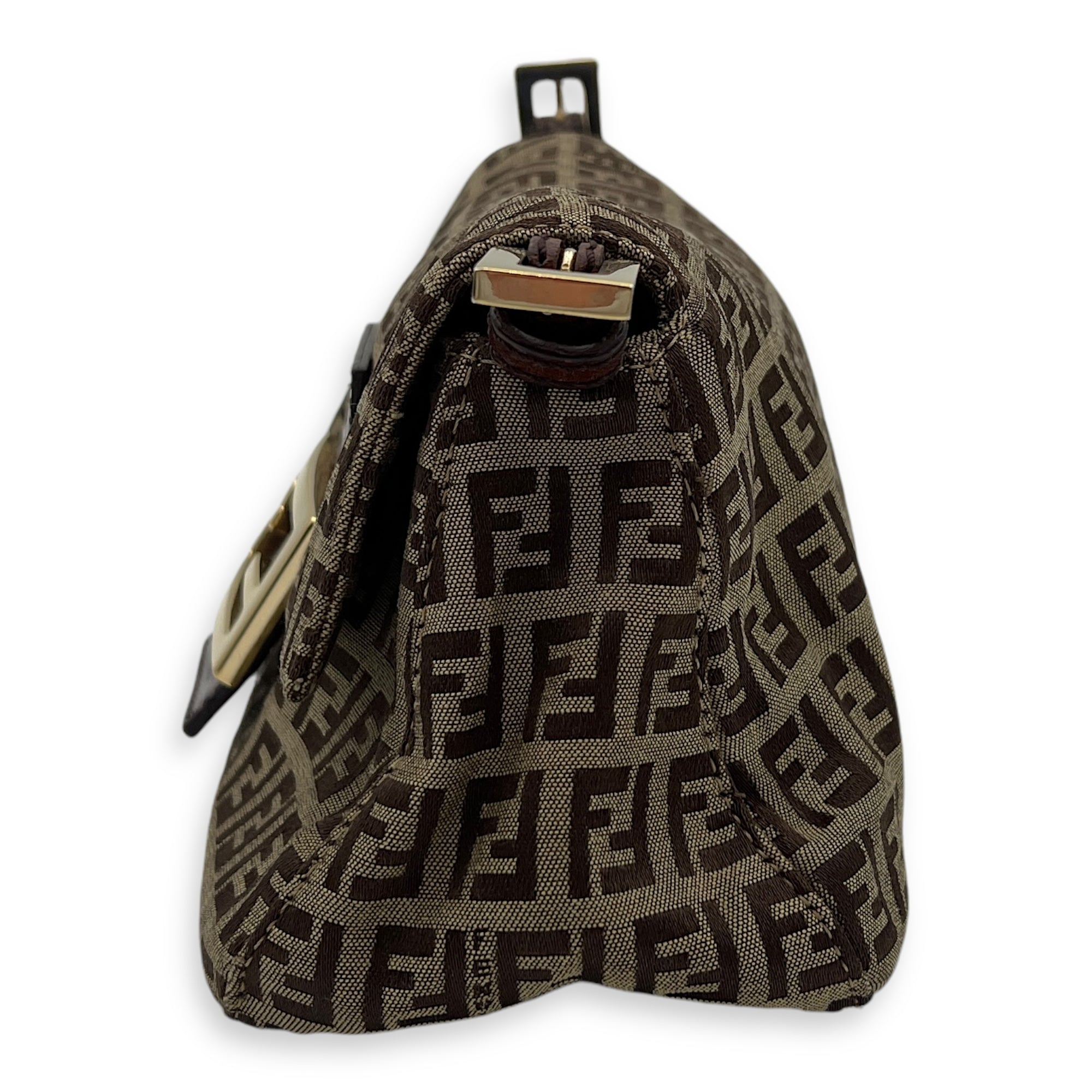 Fendi Baguette Crossbody Bag Brown in Jacquard, Gold hardware_4