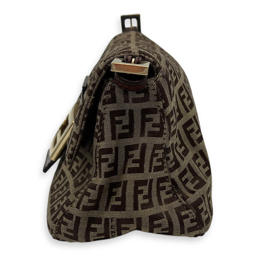 Fendi Baguette Crossbody Bag Brown in Jacquard, Gold hardware_4