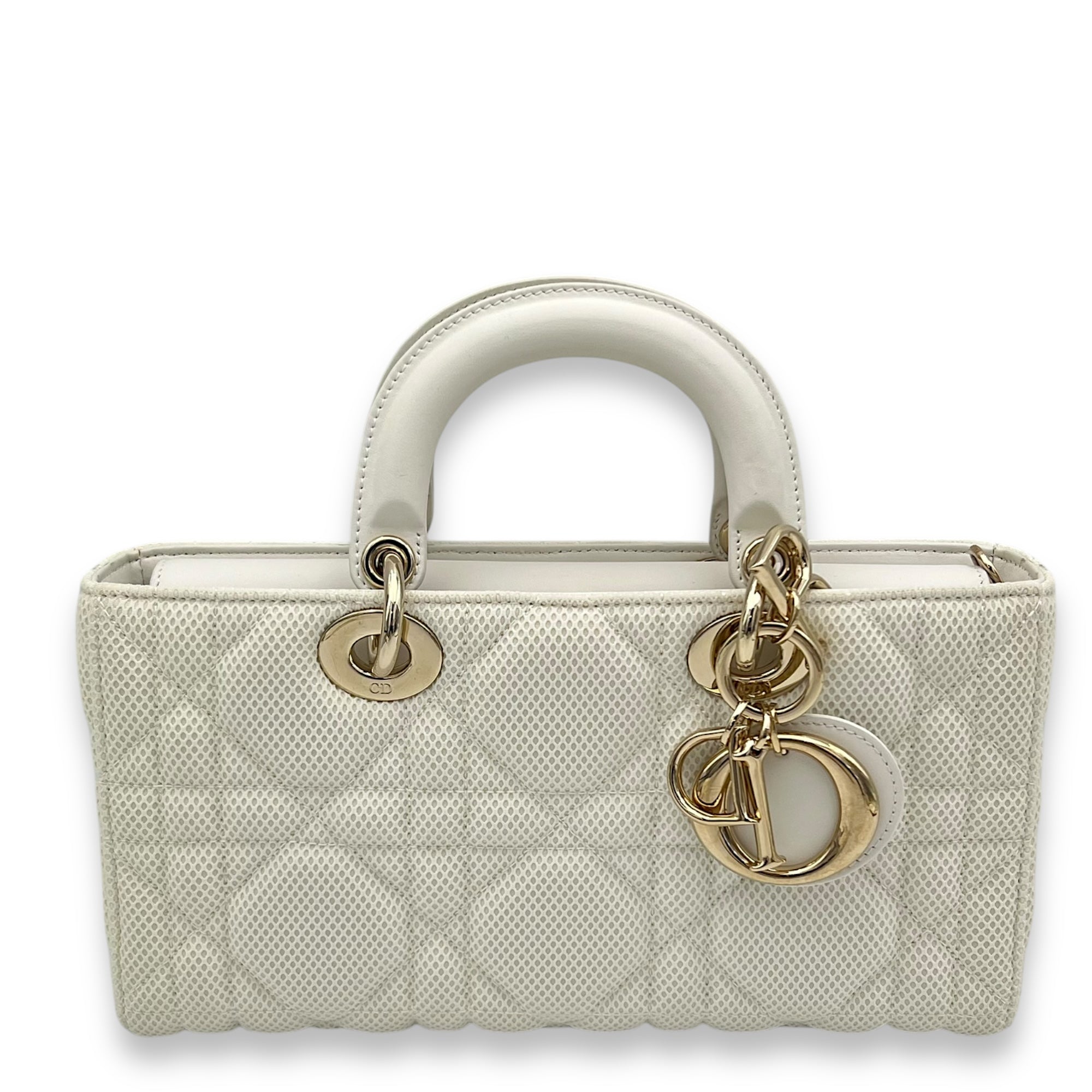 Christian Dior Lady D-Joy Maxi White Top Handle Bag in Mesh, Light Gold hardware_1