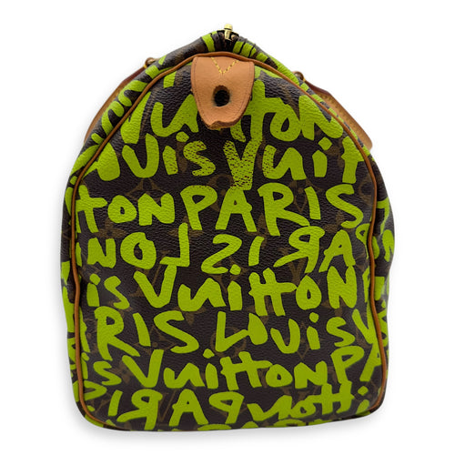 Louis Vuitton Stephen Sprouse Speedy 30 Green Top Handle Bag in Monogram Coated Canvas, Gold hardware_4