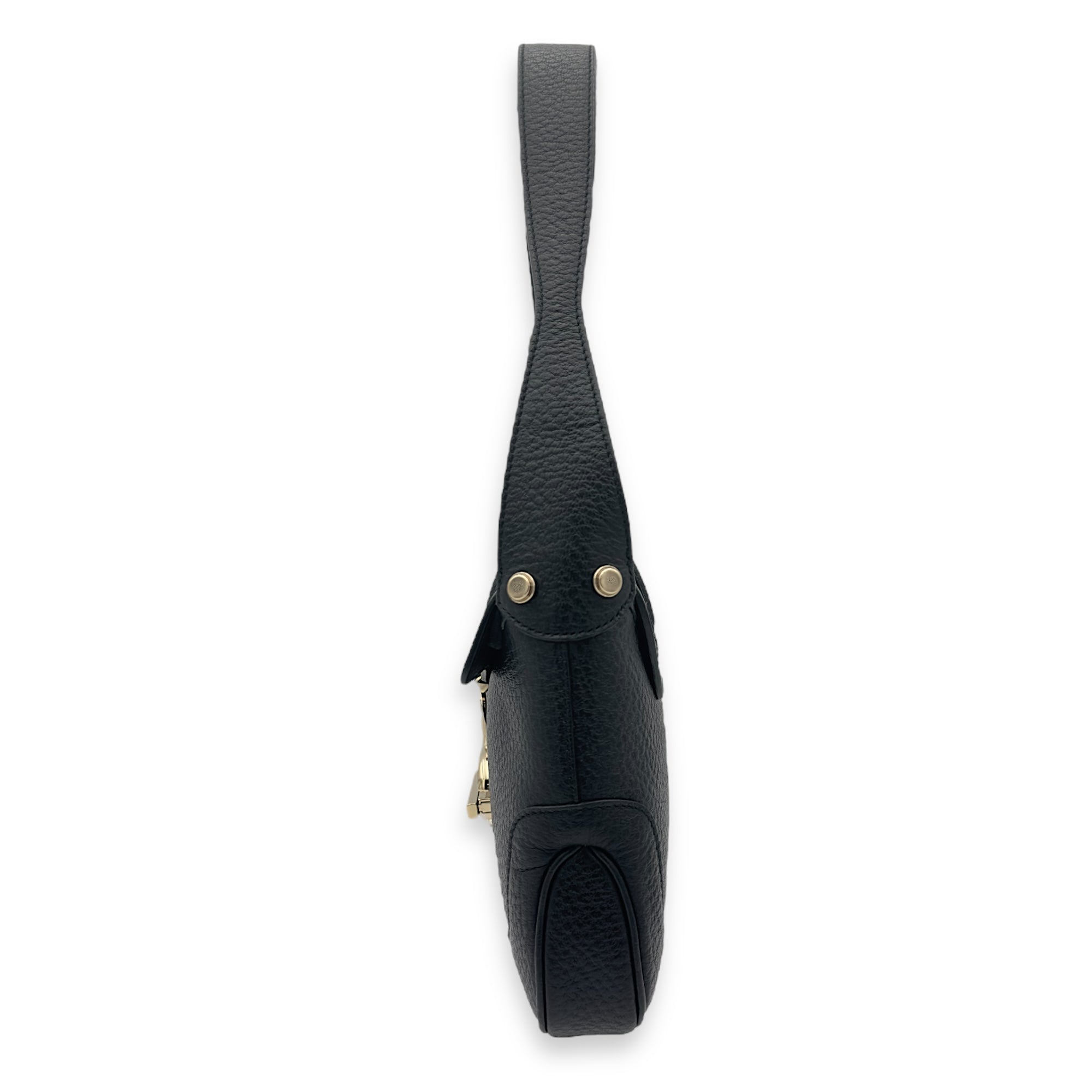 Logo Shoulder Bag Black in Calfskin, Gold hardware