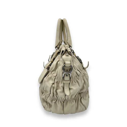 Prada Gaufre Beige Top Handle Bag in Lambskin, Silver hardware_4