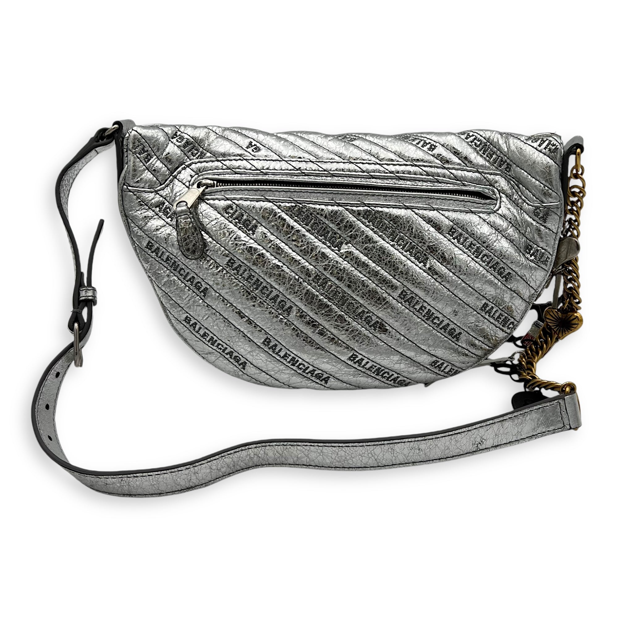 Balenciaga Souvenir Charm Belt Bag Silver in Calfskin, Gold hardware_2