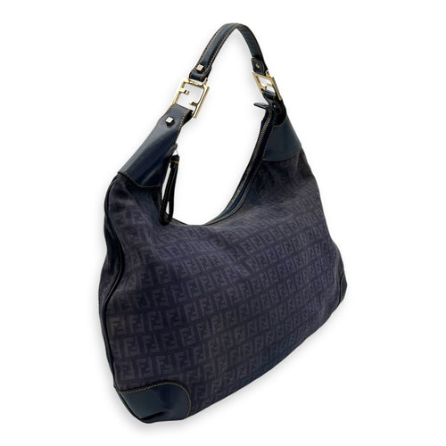 Fendi FF Zucca Shoulder Bag Blue in Jacquard, Gold hardware_4