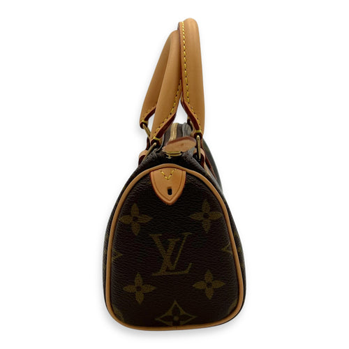 Louis Vuitton Speedy Top Handle Bag Brown in Monogram Coated Canvas, Gold hardware_4