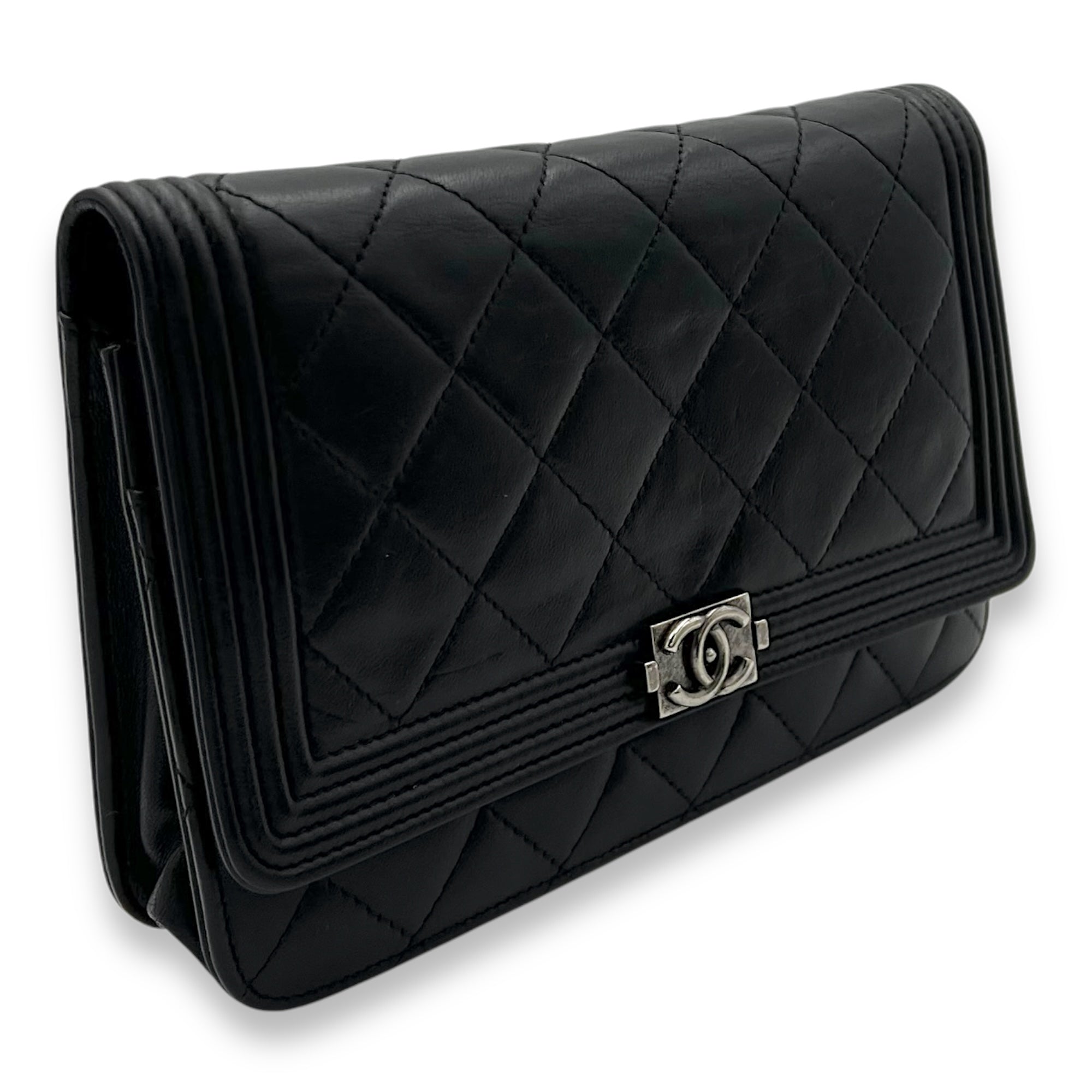 Chanel Boy Wallet On Chain Black in Lambskin, Ruthenium hardware_4