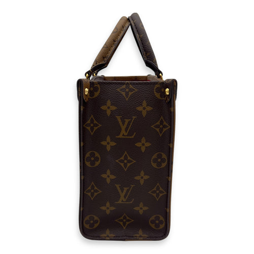 Louis Vuitton OnTheGo PM Brown Top Handle Bag in Coated Canvas, Gold hardware_8