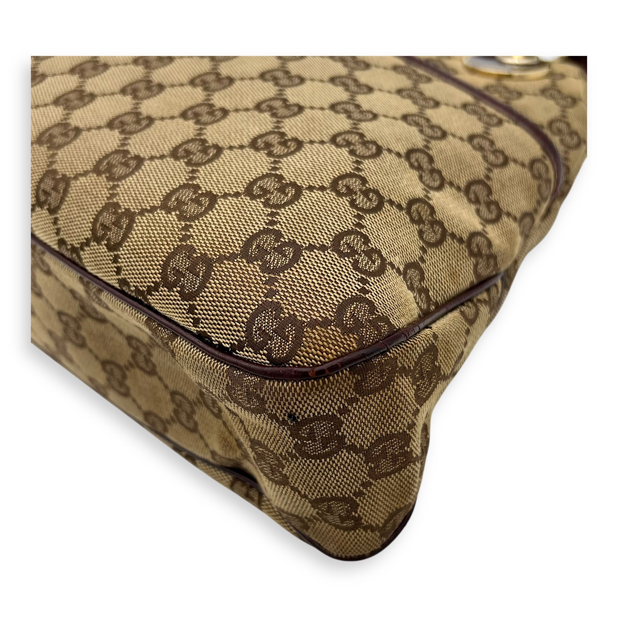 Gucci GG Shoulder Bag Brown in Canvas, Gold hardware_9