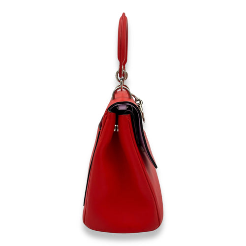 Christian Dior Be Dior Top Handle Bag Red in Calfskin, Silver hardware_4