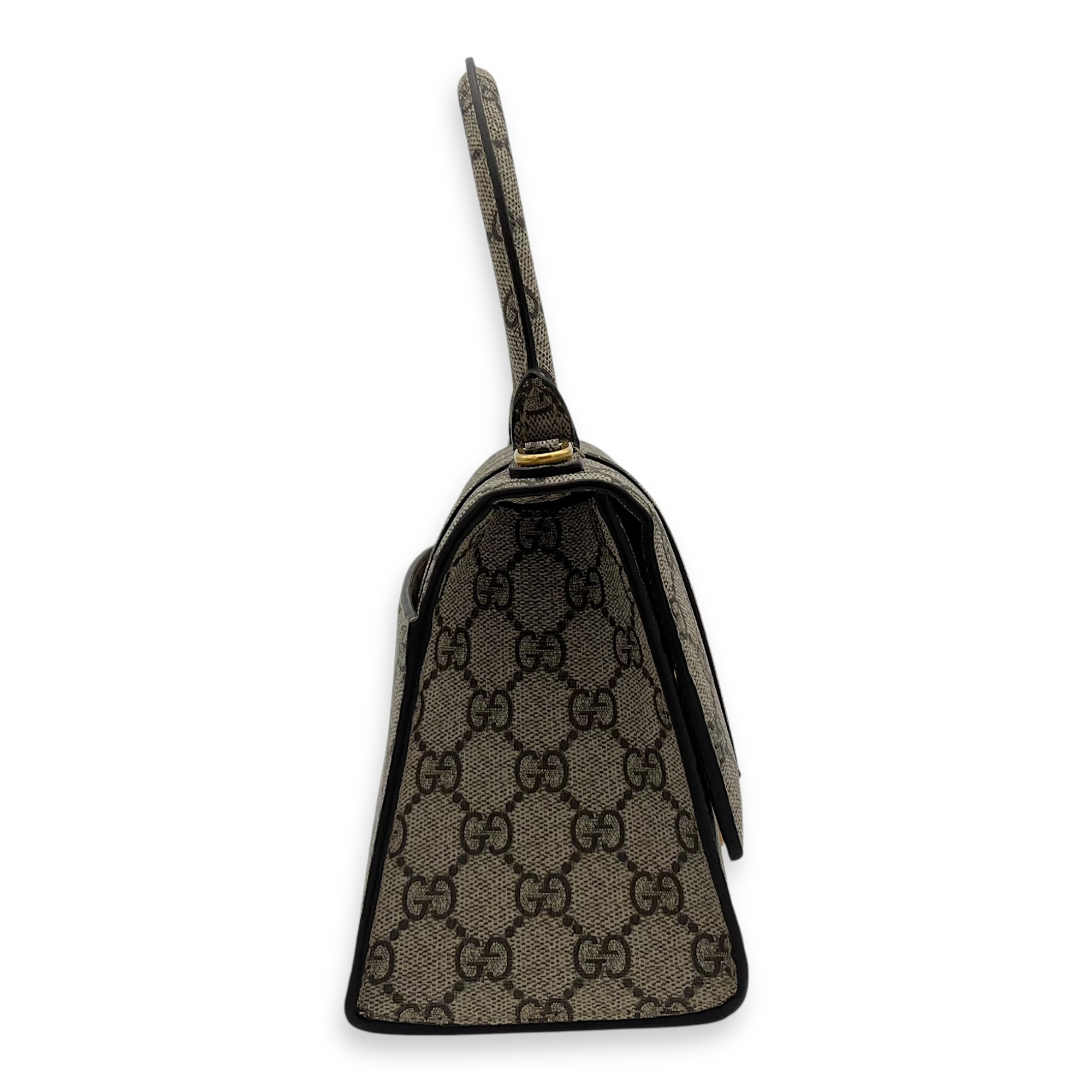 Gucci x Balenciaga Hourglass GG Supreme Brown Top Handle Bag in Monogram Coated Canvas, Gold hardware_4