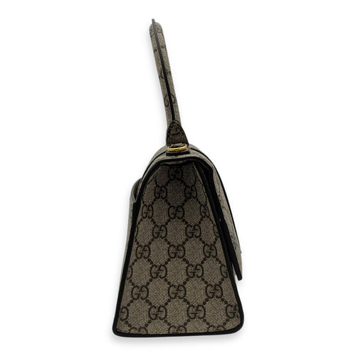 Gucci x Balenciaga Hourglass GG Supreme Brown Top Handle Bag in Monogram Coated Canvas, Gold hardware_4