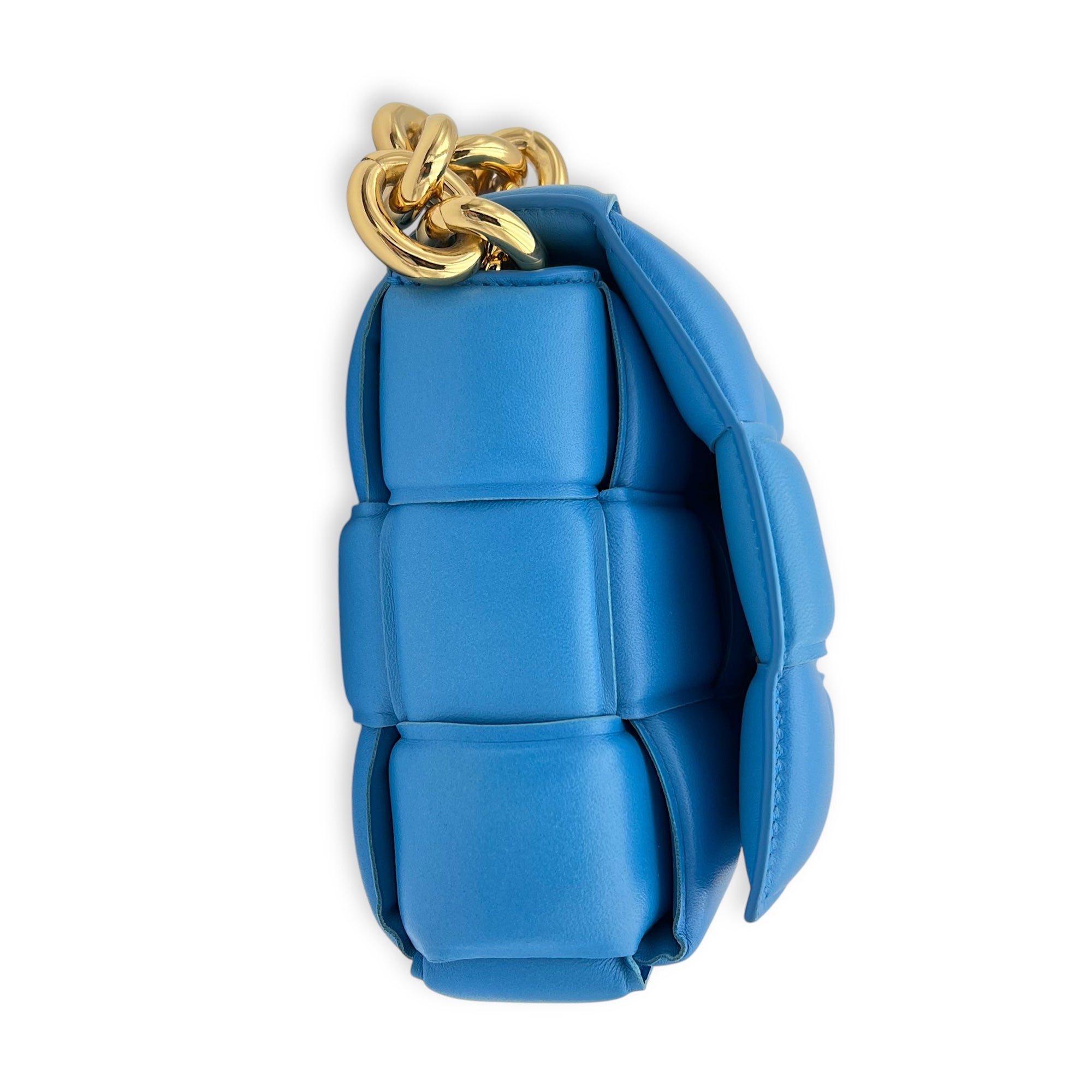 Bottega Veneta Cassette Crossbody Bag Blue in Lambskin, Gold hardware_4