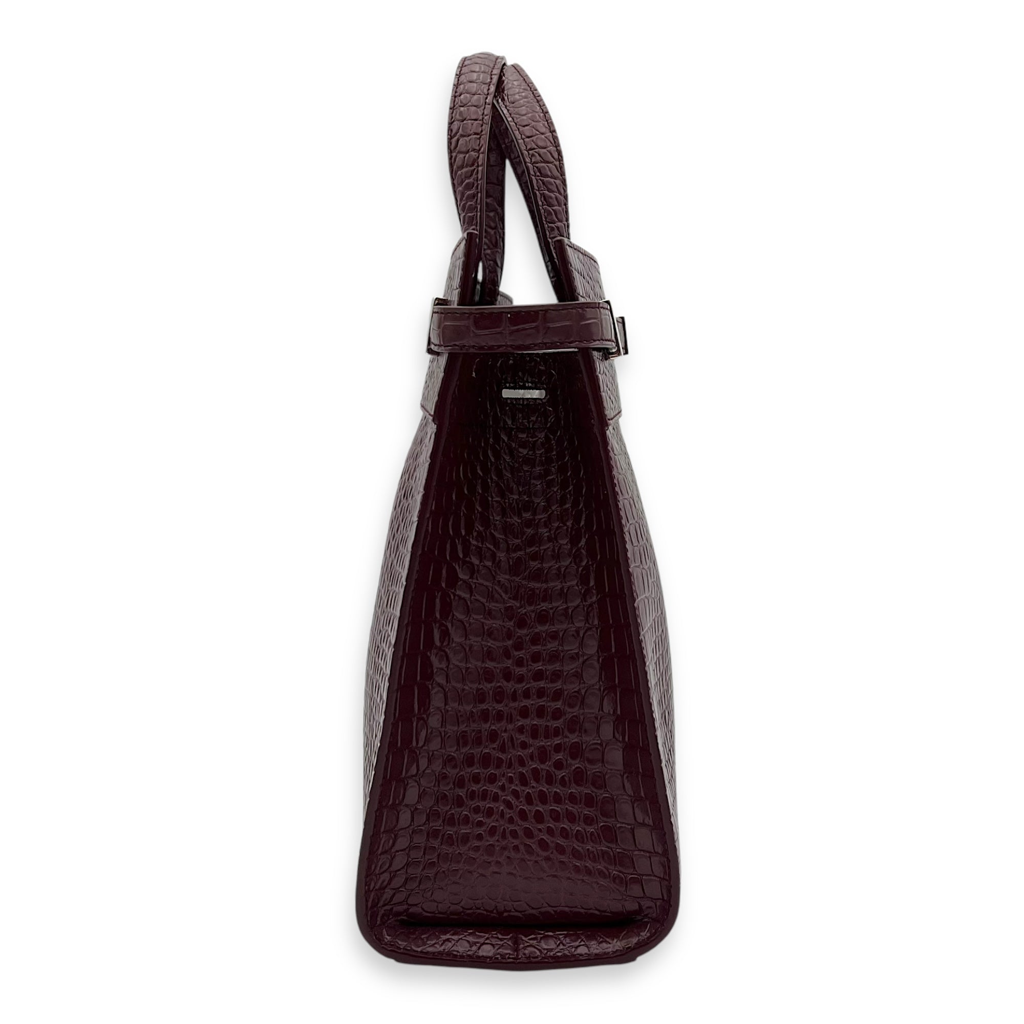 Saint Laurent Manhattan Top Handle Bag Red in Crocodile Embossed Calfskin, Silver hardware_4